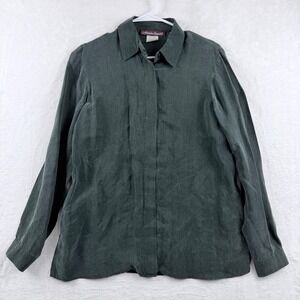 Vintage 90s Alexander Campbell 100% Rayon Blouse Green Hidden Button USA Size 4